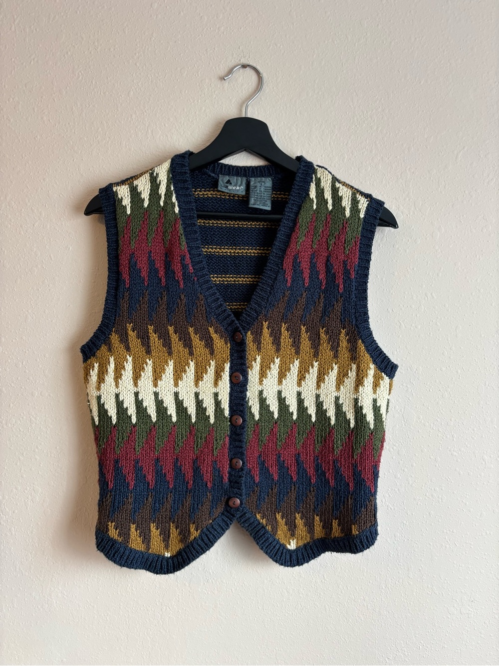 Vintage 90s Lizwear Earthy Geometric Button Sweater Vest Size S